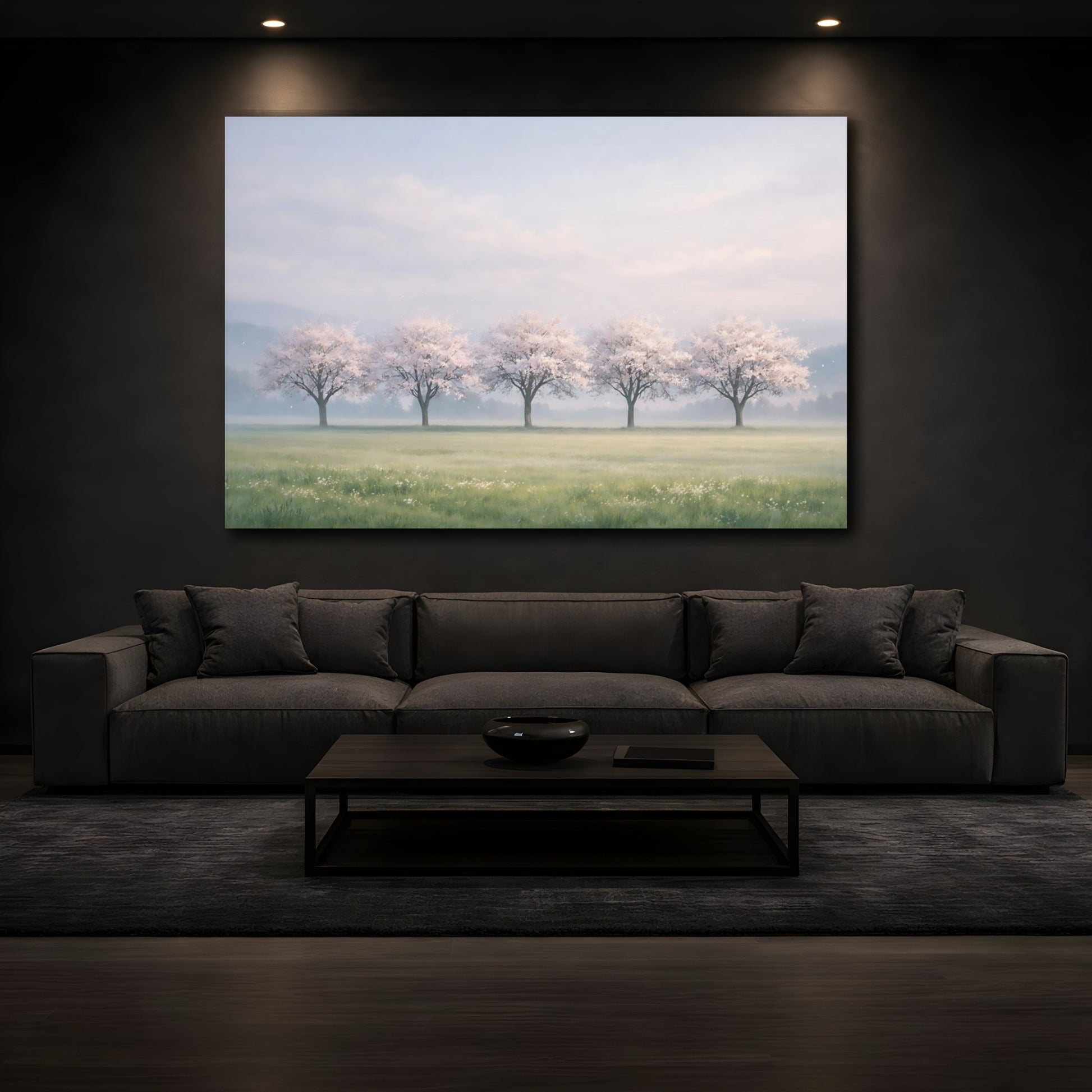 Mockup 4. Nature Cherry Blossoms Pink Blossom Landscape shown as stretched canvas wall art