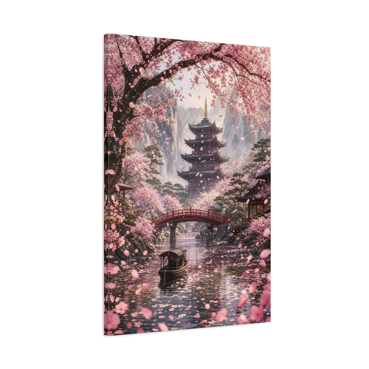 Main Mockup. Nature Cherry Blossoms Pink Blossoms shown as stretched canvas wall art