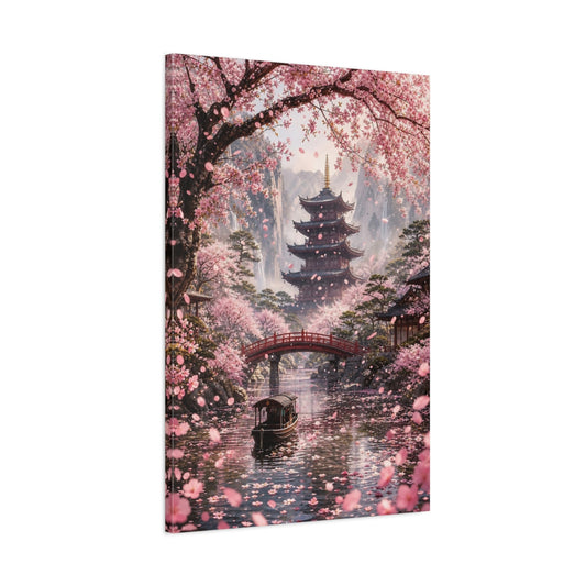 Main Mockup. Nature Cherry Blossoms Pink Blossoms shown as stretched canvas wall art