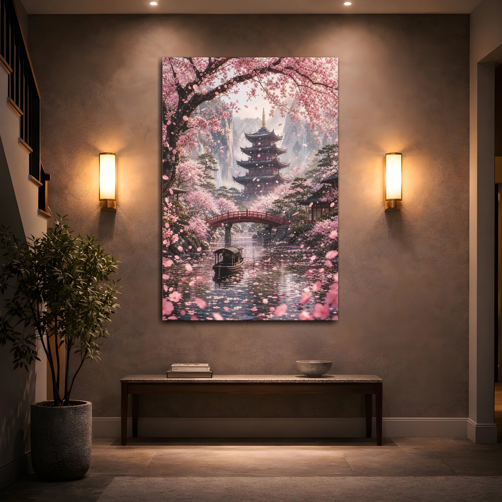 Mockup 2. Nature Cherry Blossoms Pink Blossoms shown as stretched canvas wall art