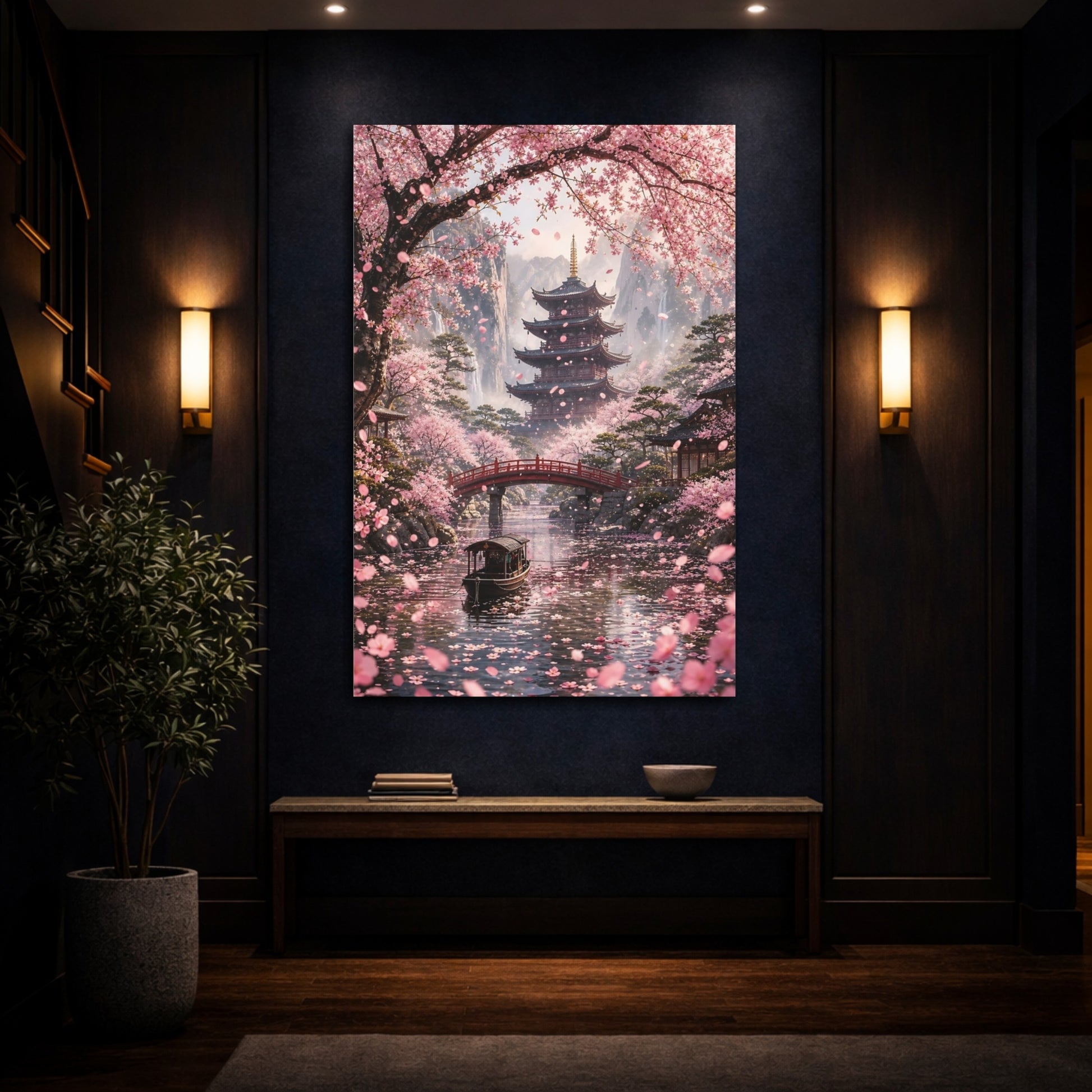 Mockup 4. Nature Cherry Blossoms Pink Blossoms shown as stretched canvas wall art