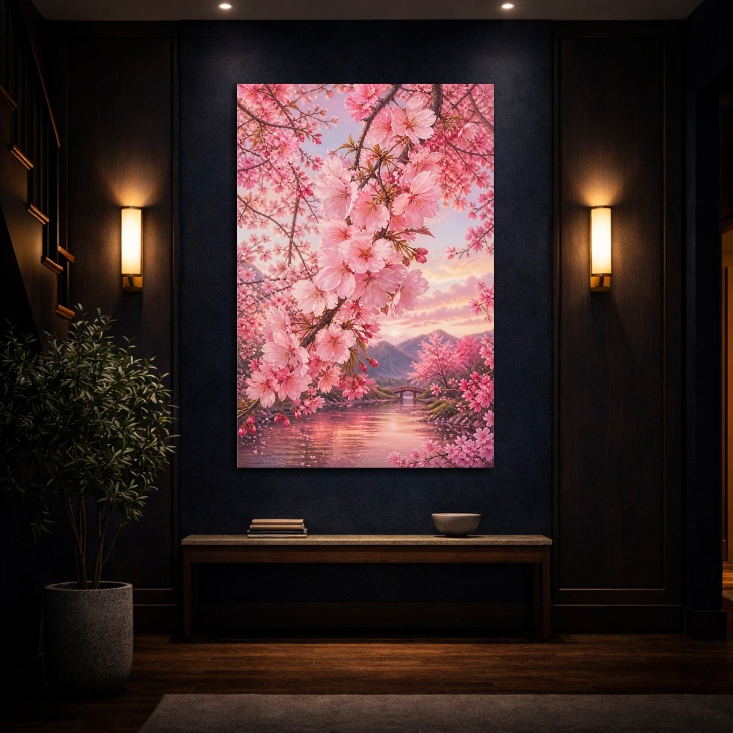 Nature Cherry Blossoms Pink Canvas Print – Living Room, Above Fireplace - YesArtYes