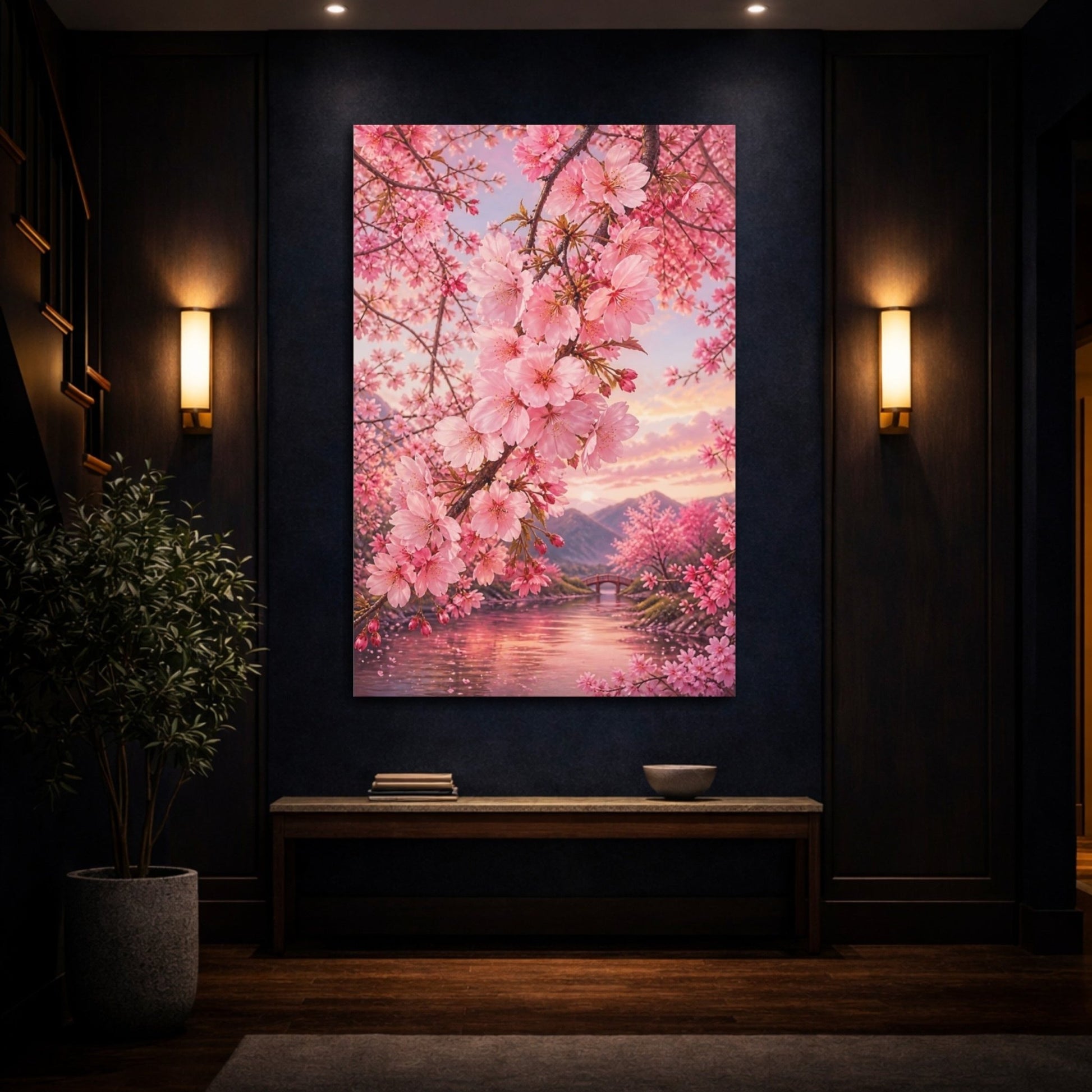 Nature Cherry Blossoms Pink Canvas Print – Living Room, Above Fireplace - YesArtYes