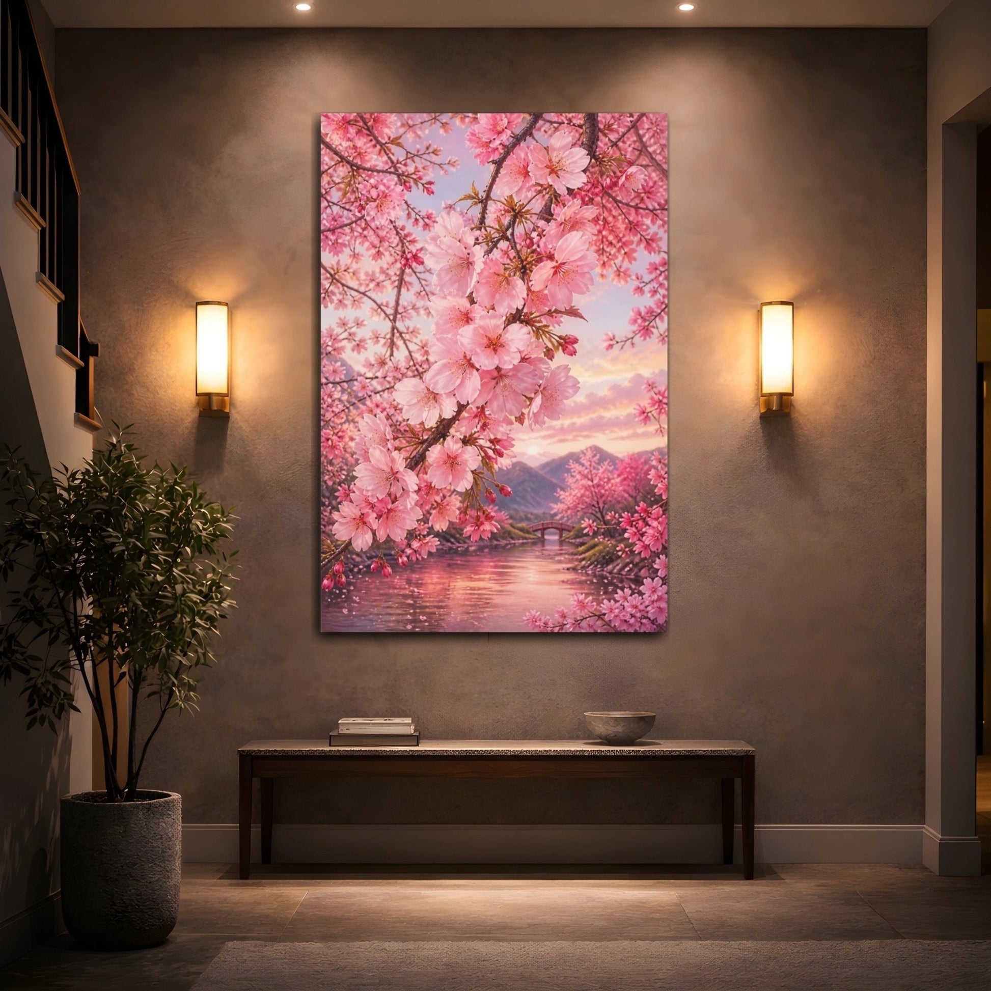Nature Cherry Blossoms Pink Canvas Print – Living Room, Above Fireplace - YesArtYes