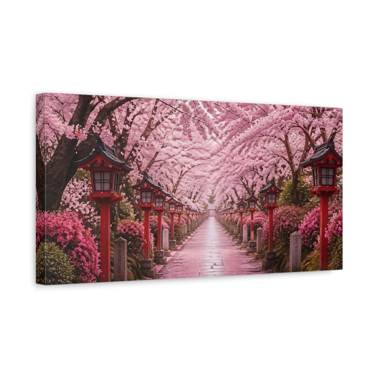 Side Mockup 3. Nature Cherry Blossoms Pink Cherry Blossoms shown as stretched canvas wall art