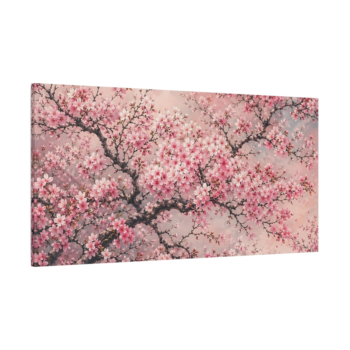 Side Mockup 2. Nature Cherry Blossoms Pink Cherry Blossoms shown as stretched canvas wall art