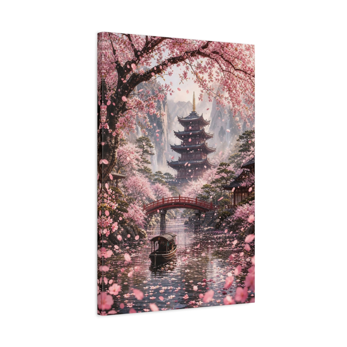 Side Mockup 2. Nature Cherry Blossoms Pink Blossoms shown as stretched canvas wall art