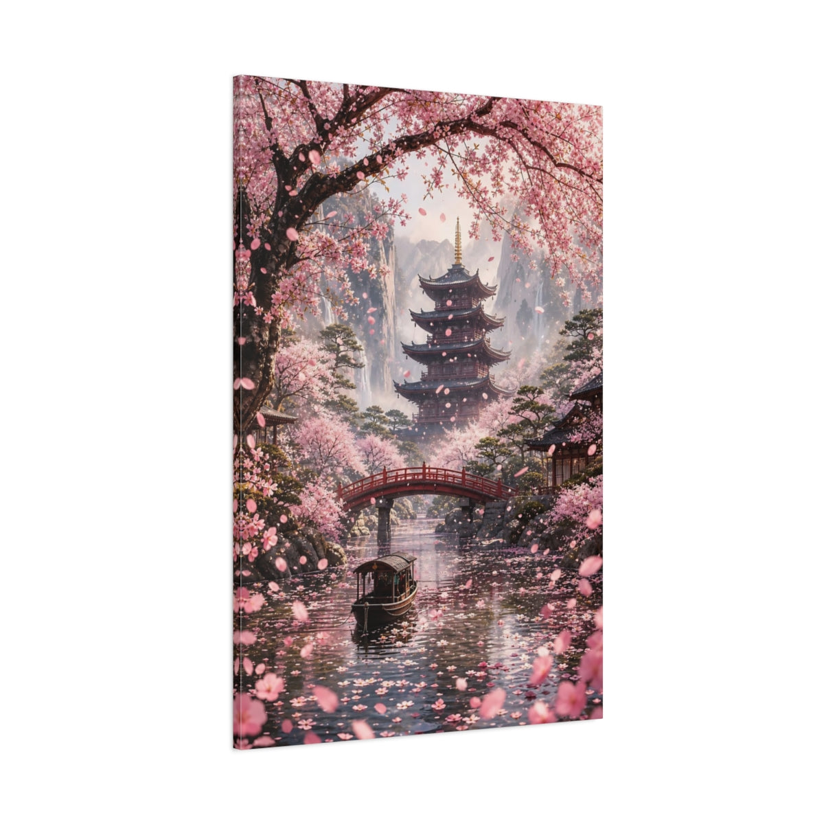 Side Mockup 1. Nature Cherry Blossoms Pink Blossoms shown as stretched canvas wall art