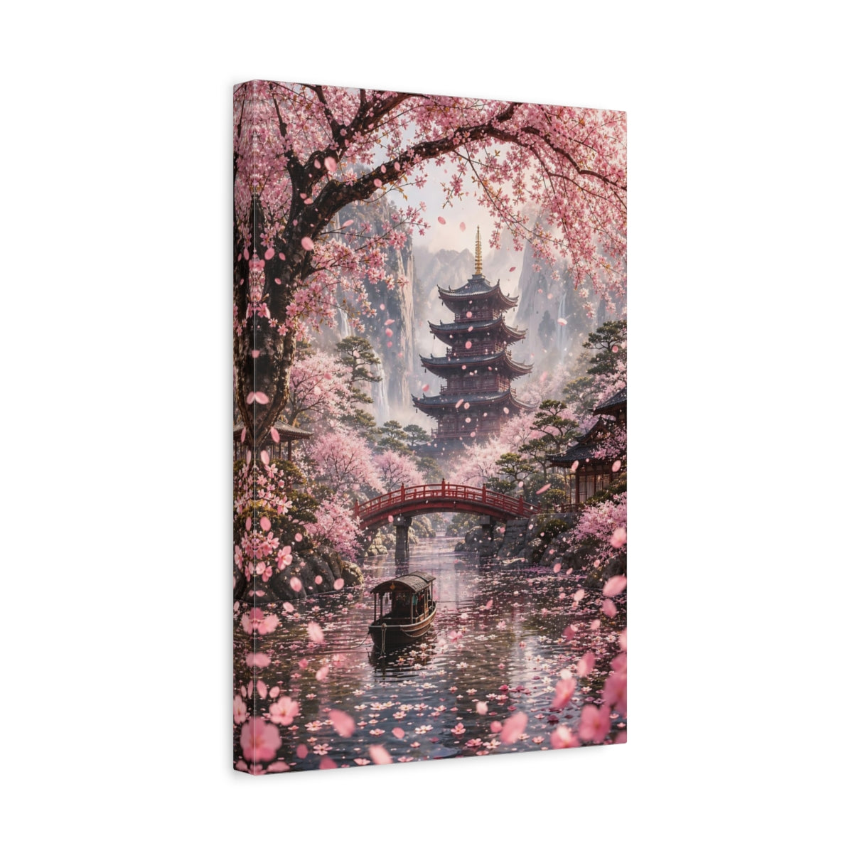 Side Mockup 4. Nature Cherry Blossoms Pink Blossoms shown as stretched canvas wall art