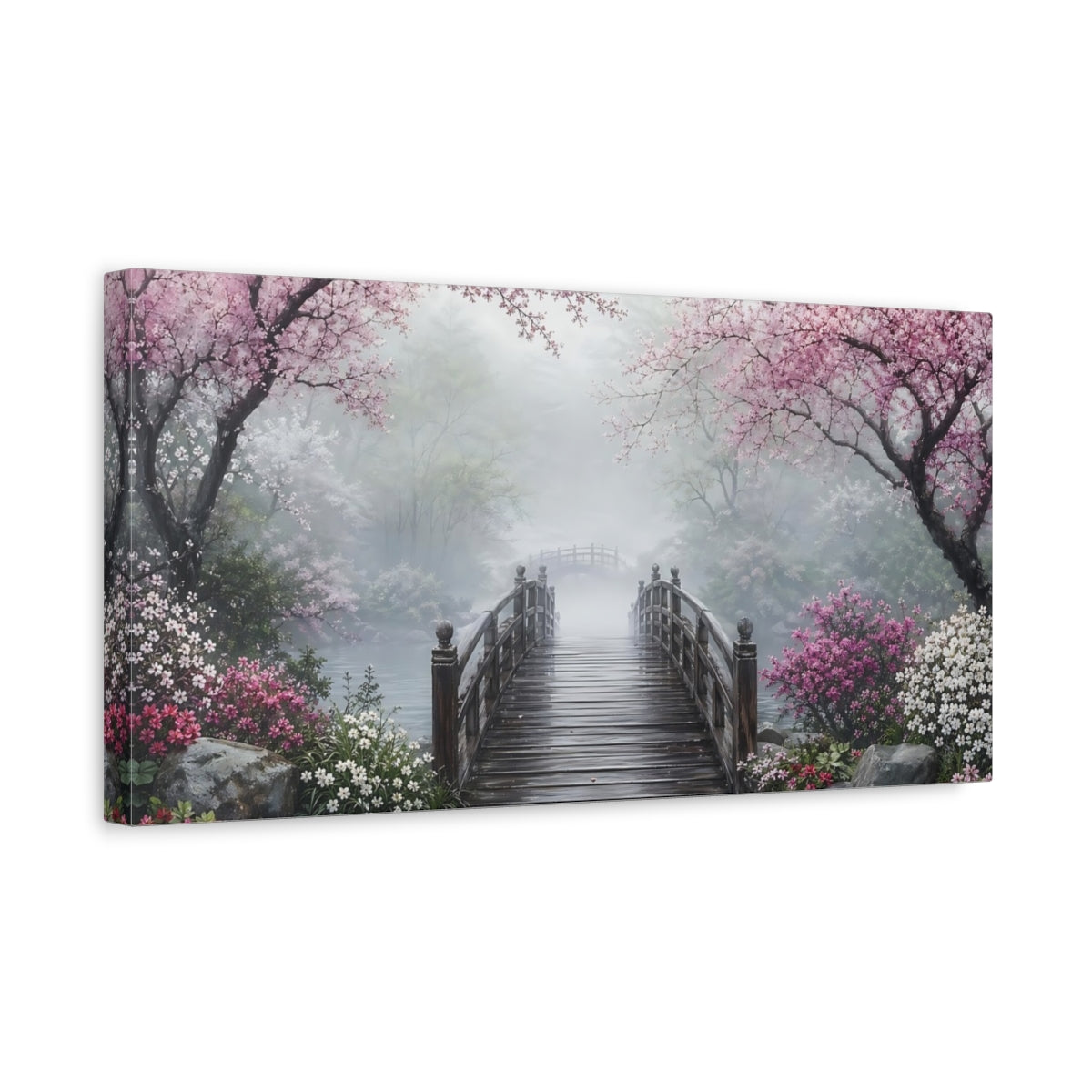 Side Mockup 3. Nature Cherry Blossoms Pink Cherry Blossoms shown as stretched canvas wall art