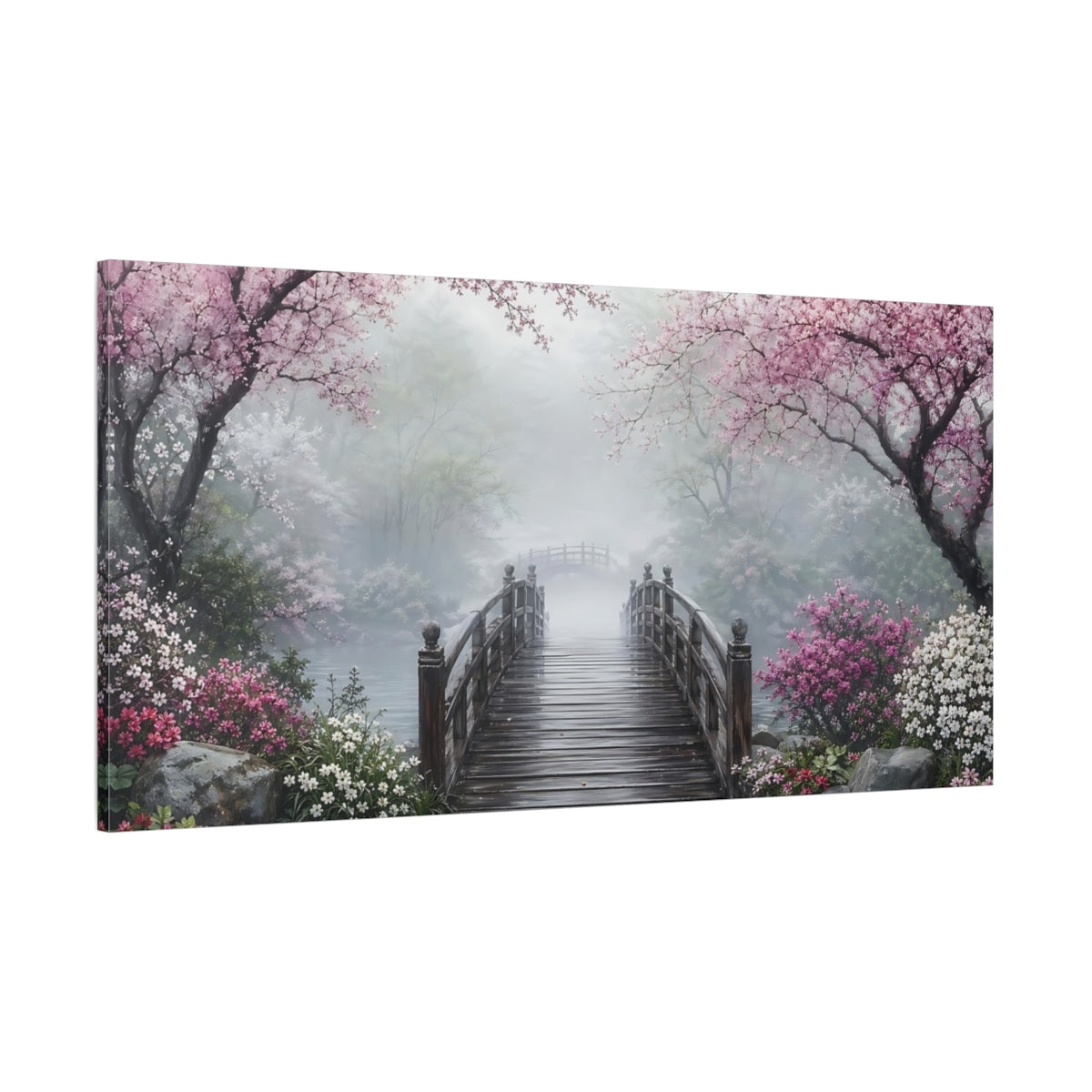 Side Mockup 2. Nature Cherry Blossoms Pink Cherry Blossoms shown as stretched canvas wall art