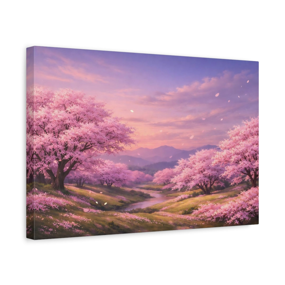 Side Mockup 4. Nature Cherry Blossoms Pink Cherry Blossoms shown as stretched canvas wall art