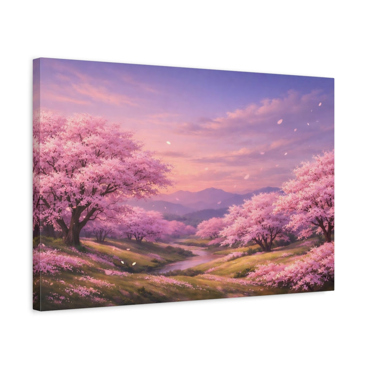 Side Mockup 3. Nature Cherry Blossoms Pink Cherry Blossoms shown as stretched canvas wall art