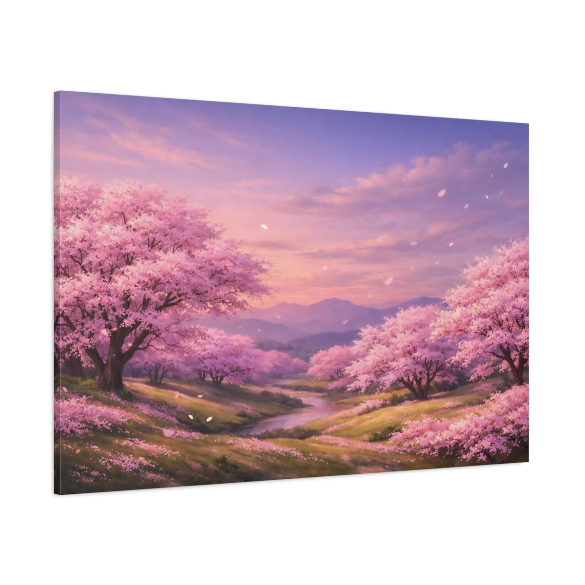 Side Mockup 1. Nature Cherry Blossoms Pink Cherry Blossoms shown as stretched canvas wall art