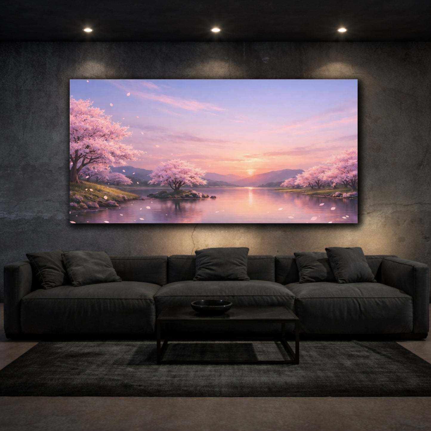 Mockup 2. Nature Cherry Blossoms Pink Cherry Blossom shown as stretched canvas wall art