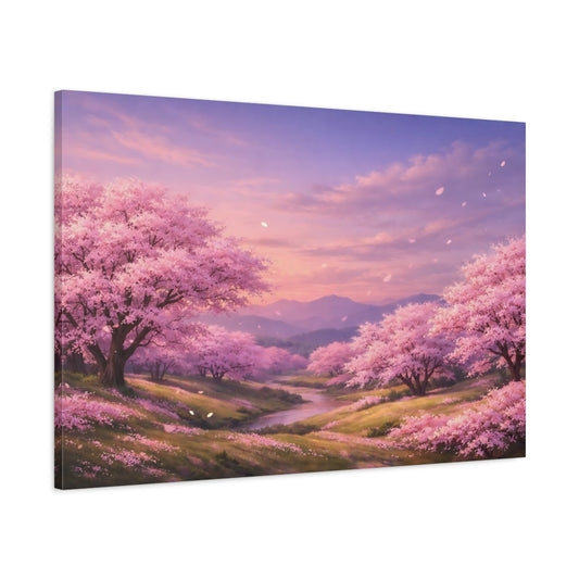 Main Mockup. Nature Cherry Blossoms Pink Cherry Blossoms shown as stretched canvas wall art