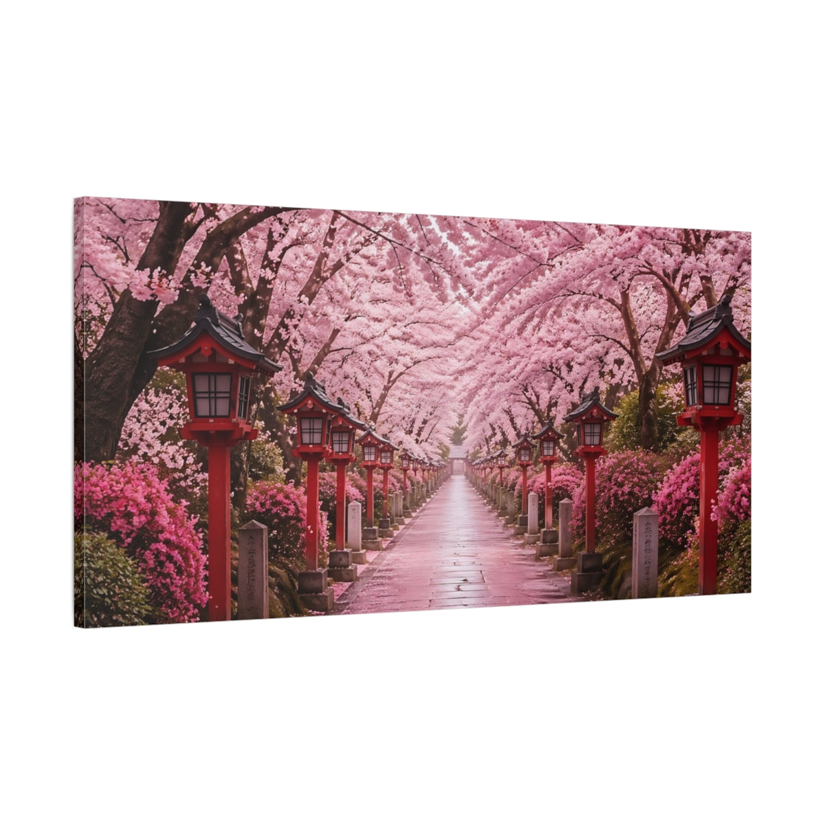 Main Mockup. Nature Cherry Blossoms Pink Cherry Blossoms shown as stretched canvas wall art