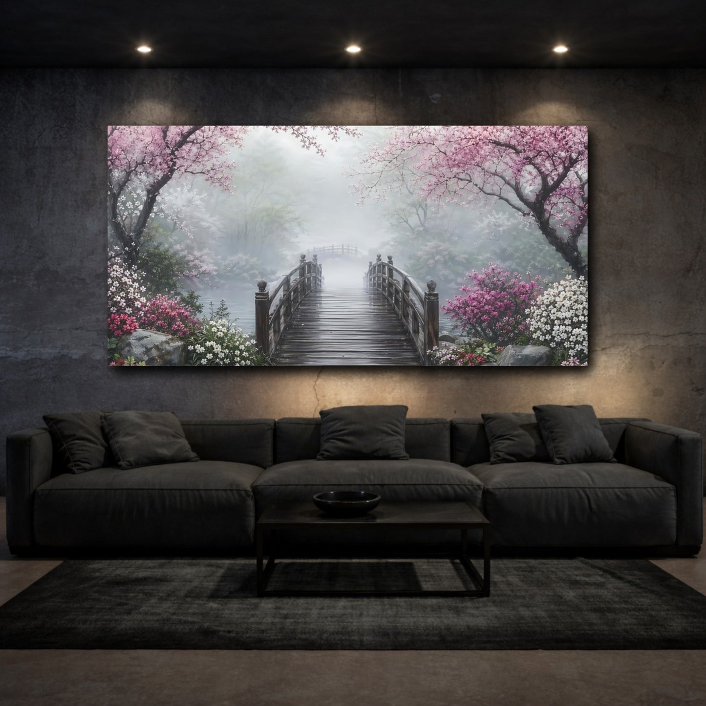 Mockup 2. Nature Cherry Blossoms Pink Cherry Blossoms shown as stretched canvas wall art
