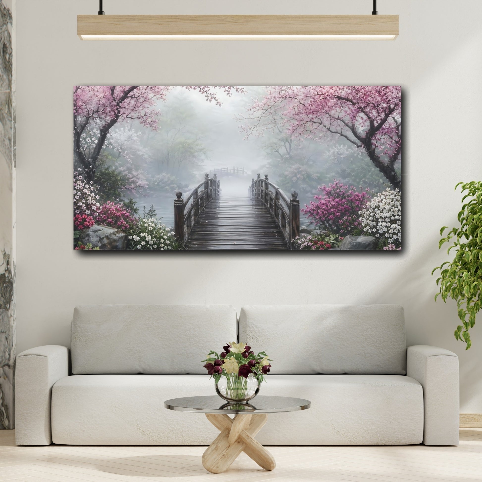 Mockup 3. Nature Cherry Blossoms Pink Cherry Blossoms shown as stretched canvas wall art