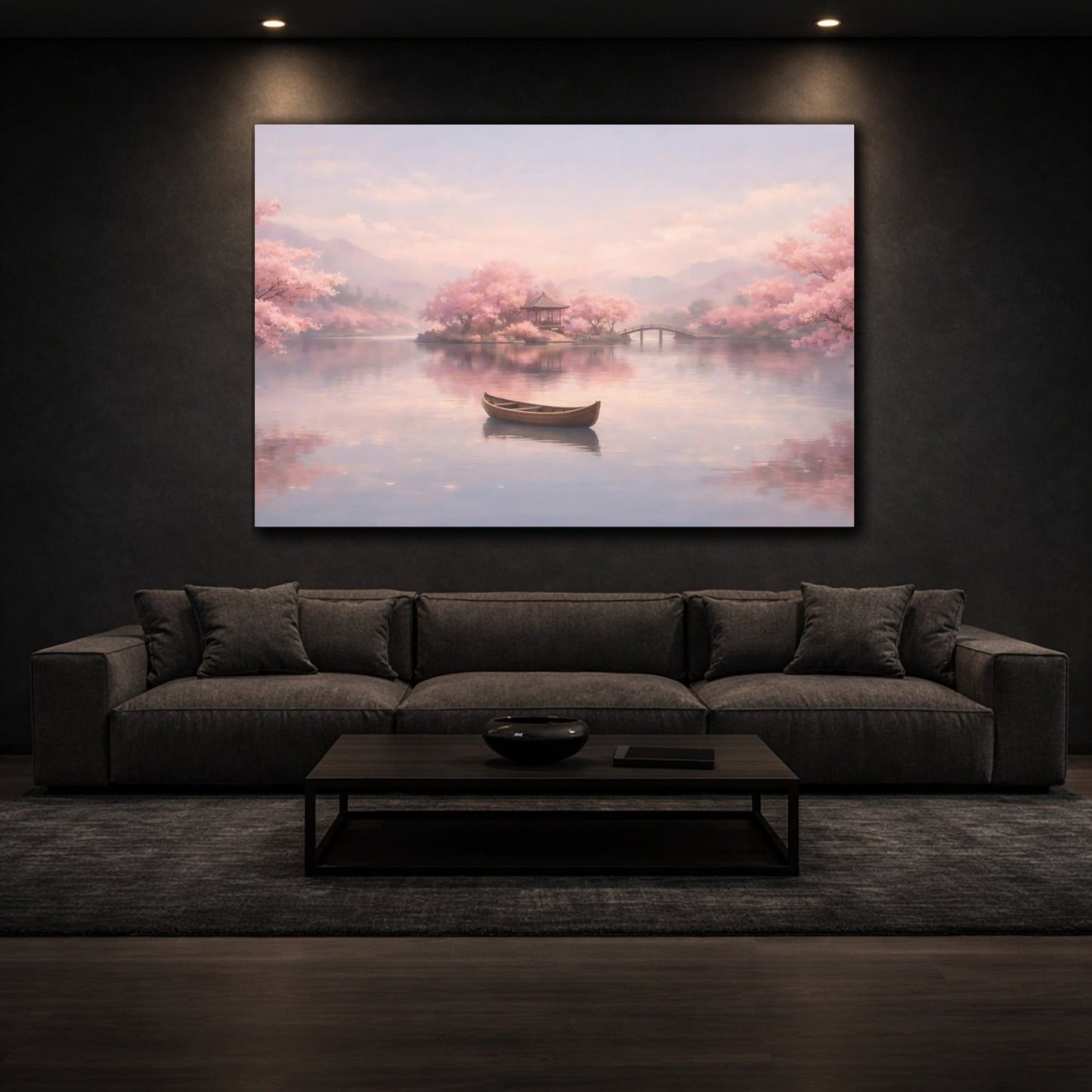 Nature Cherry Blossoms Pink Lake Scene - Canvas Wall Art Print - YesArtYes