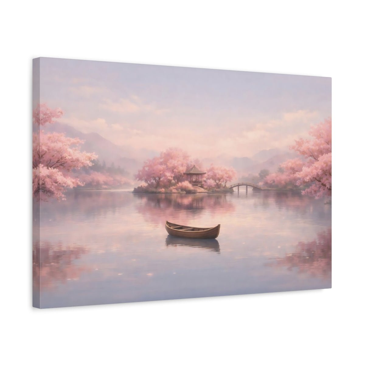 Nature Cherry Blossoms Pink Lake Scene - Canvas Wall Art Print - YesArtYes