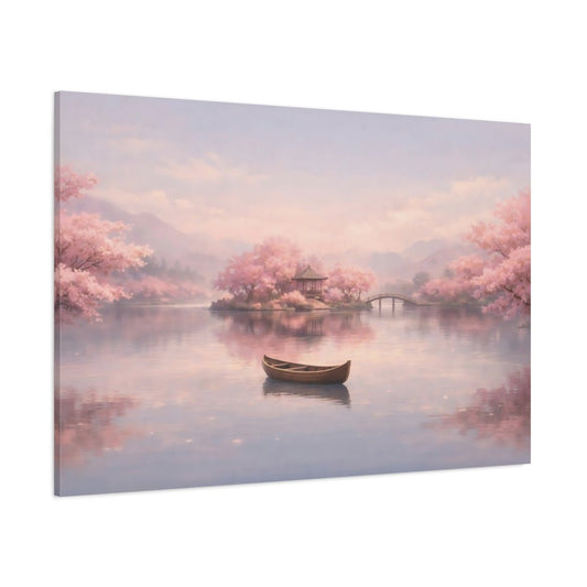 Nature Cherry Blossoms Pink Lake Scene - Canvas Wall Art Print - YesArtYes