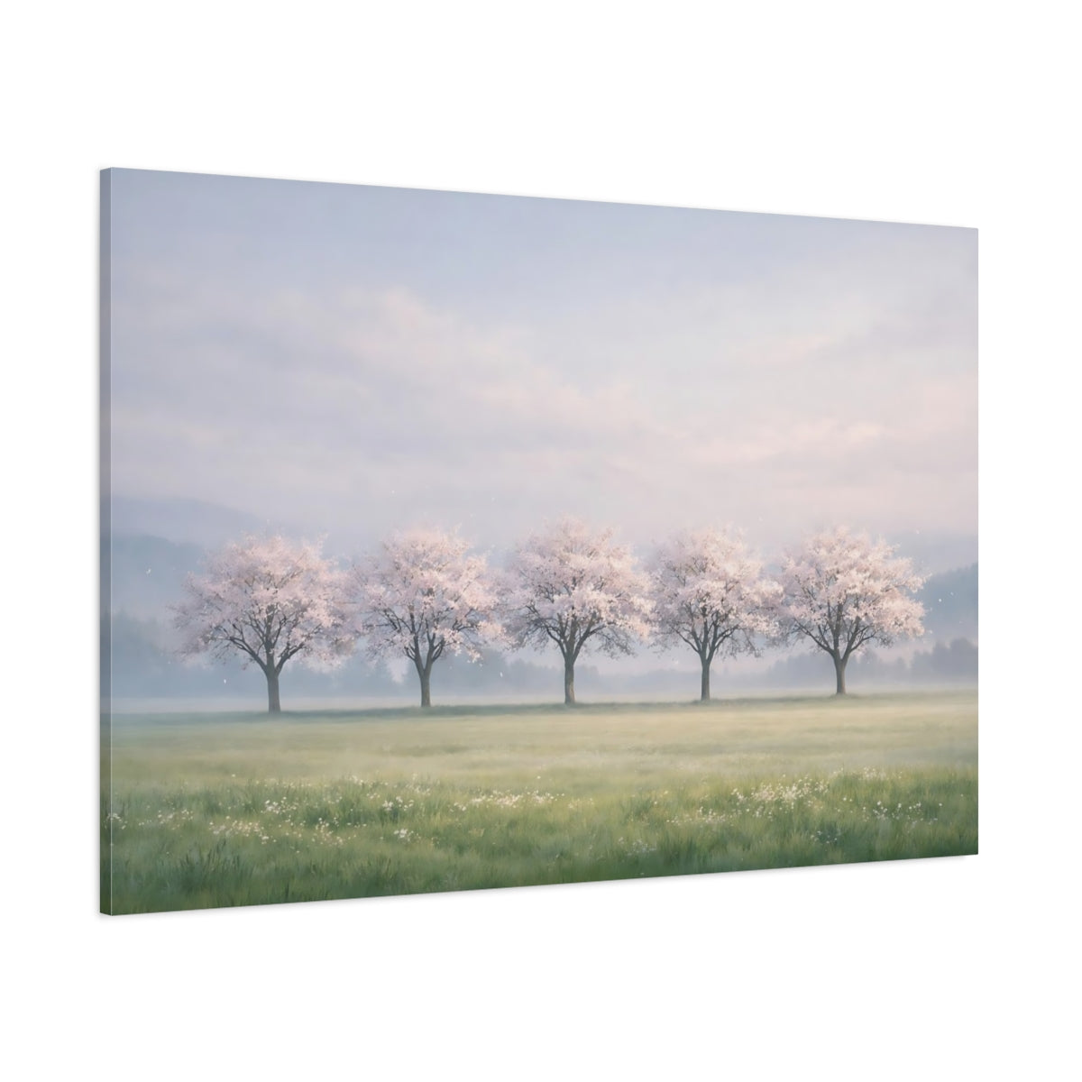Side Mockup 1. Nature Cherry Blossoms Pink Blossom Landscape shown as stretched canvas wall art