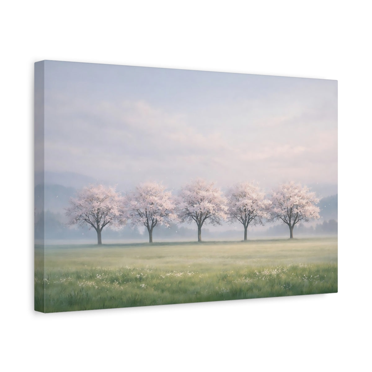 Side Mockup 4. Nature Cherry Blossoms Pink Blossom Landscape shown as stretched canvas wall art