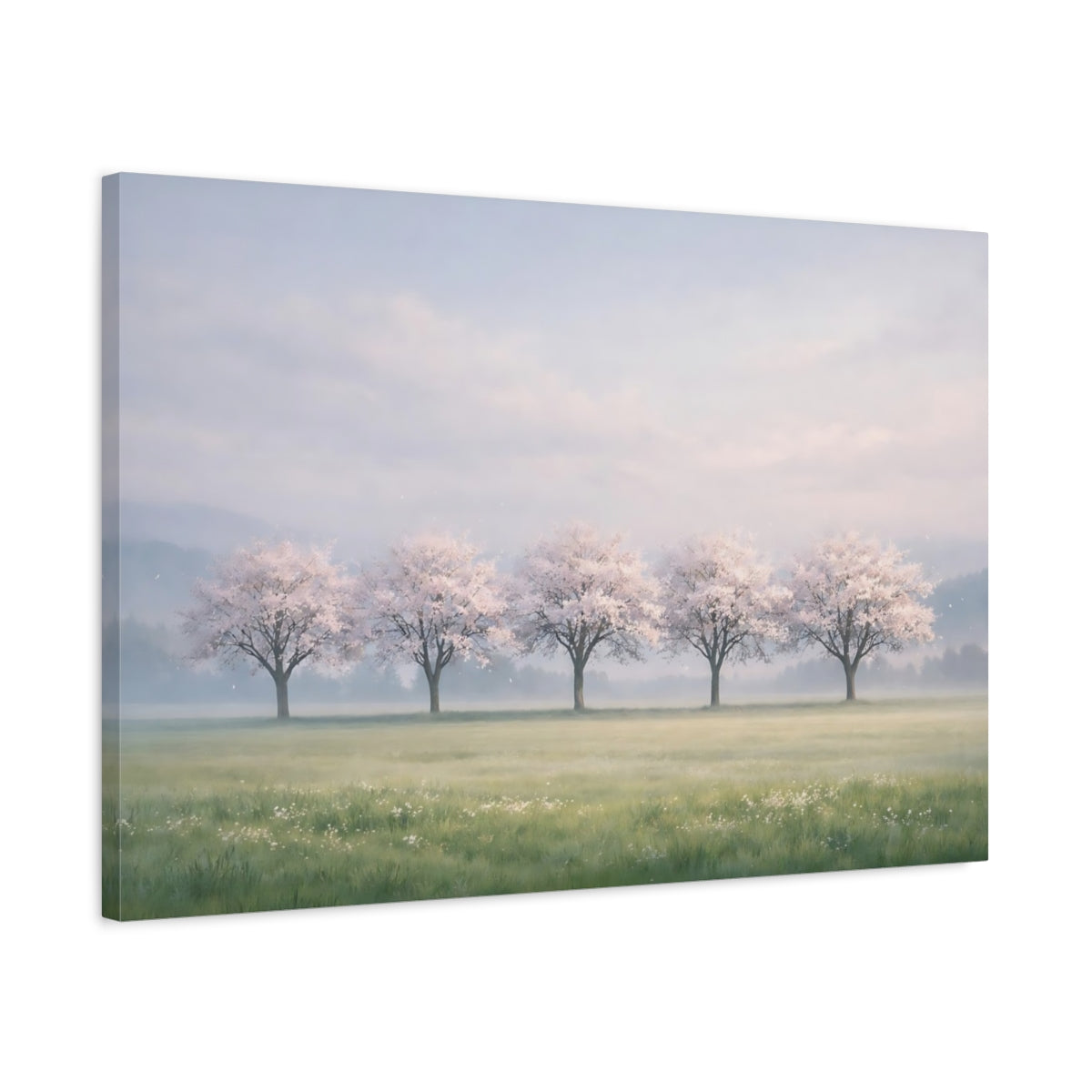 Side Mockup 2. Nature Cherry Blossoms Pink Blossom Landscape shown as stretched canvas wall art