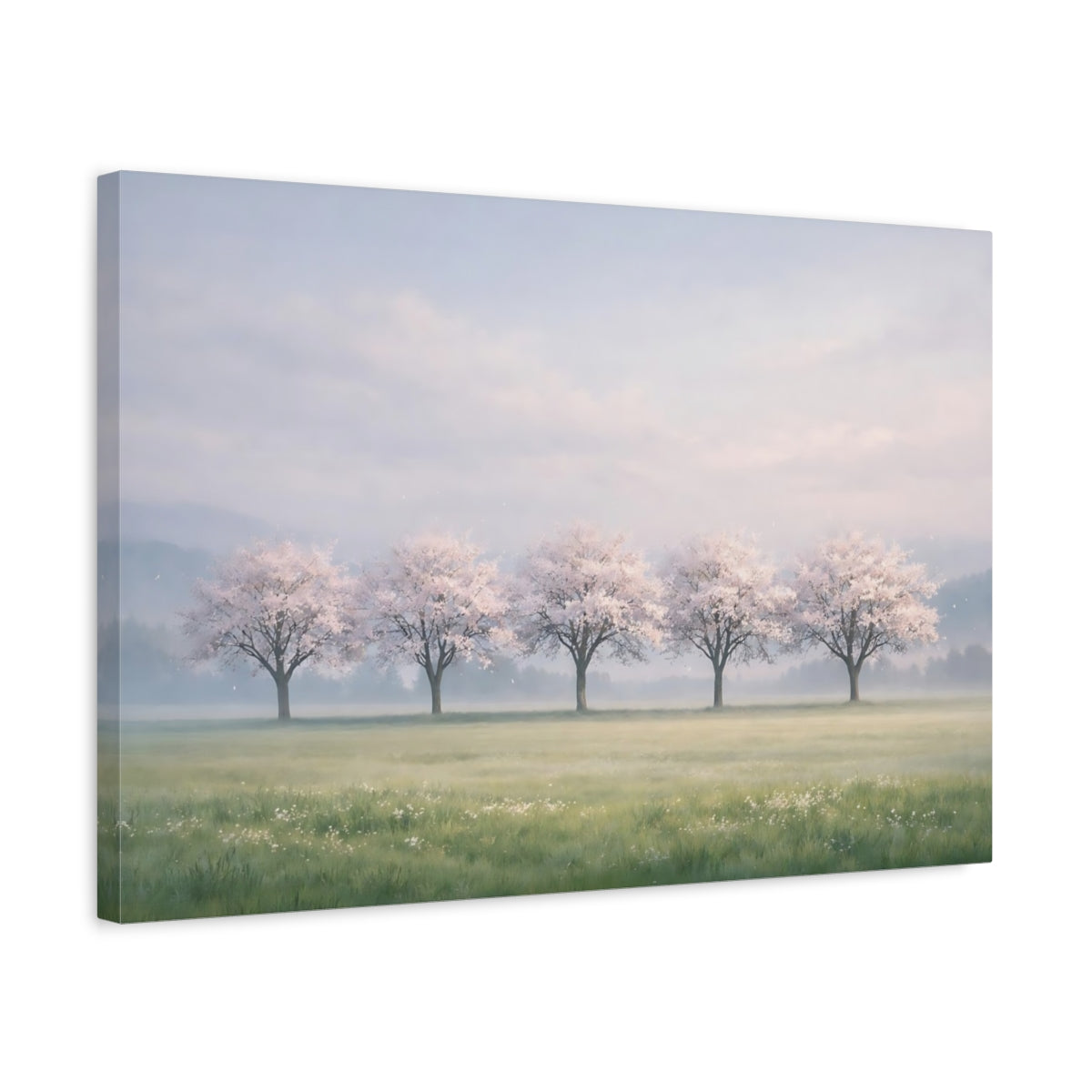 Side Mockup 3. Nature Cherry Blossoms Pink Blossom Landscape shown as stretched canvas wall art