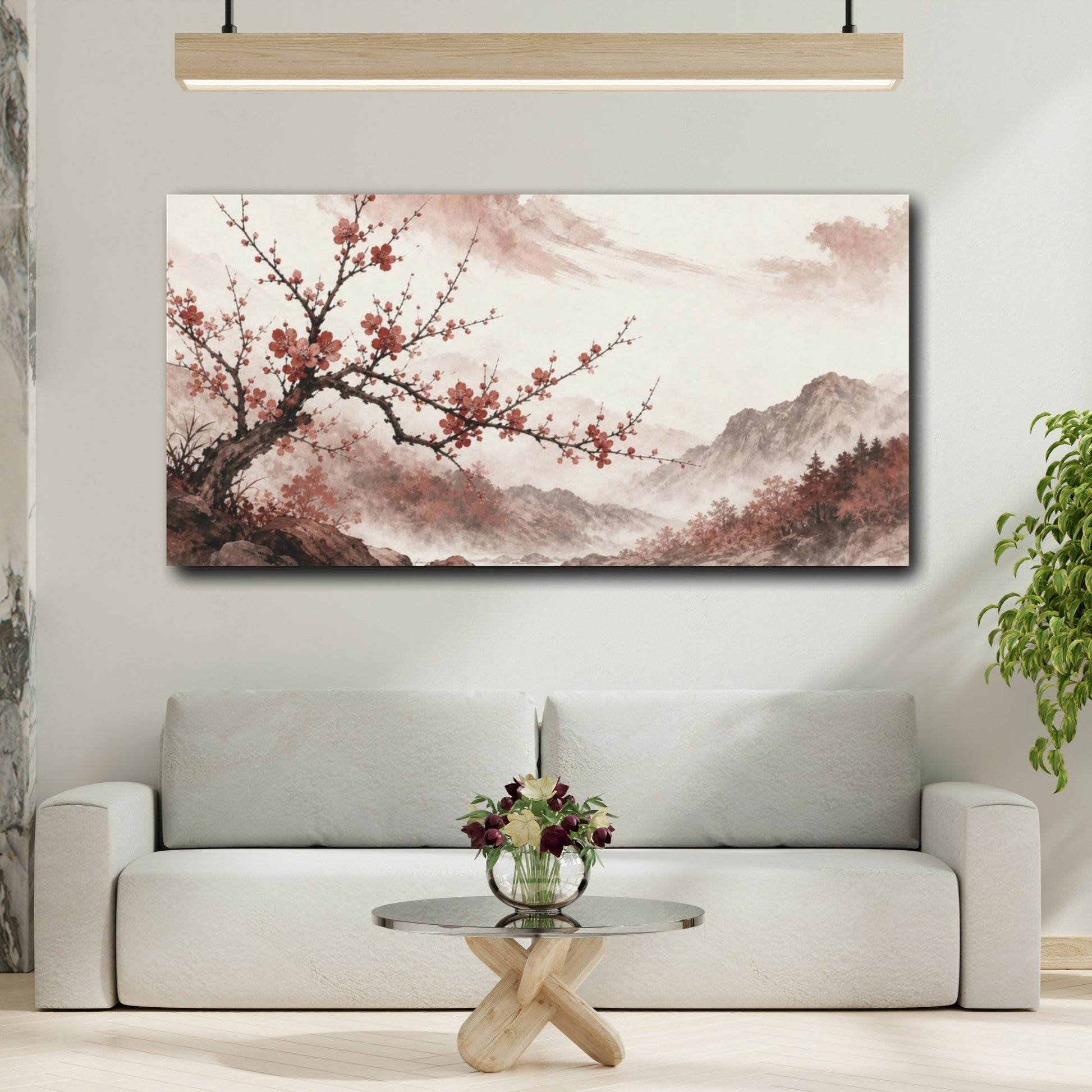 Mockup 2. Nature Cherry branch cherry blossoms shown as canvas print