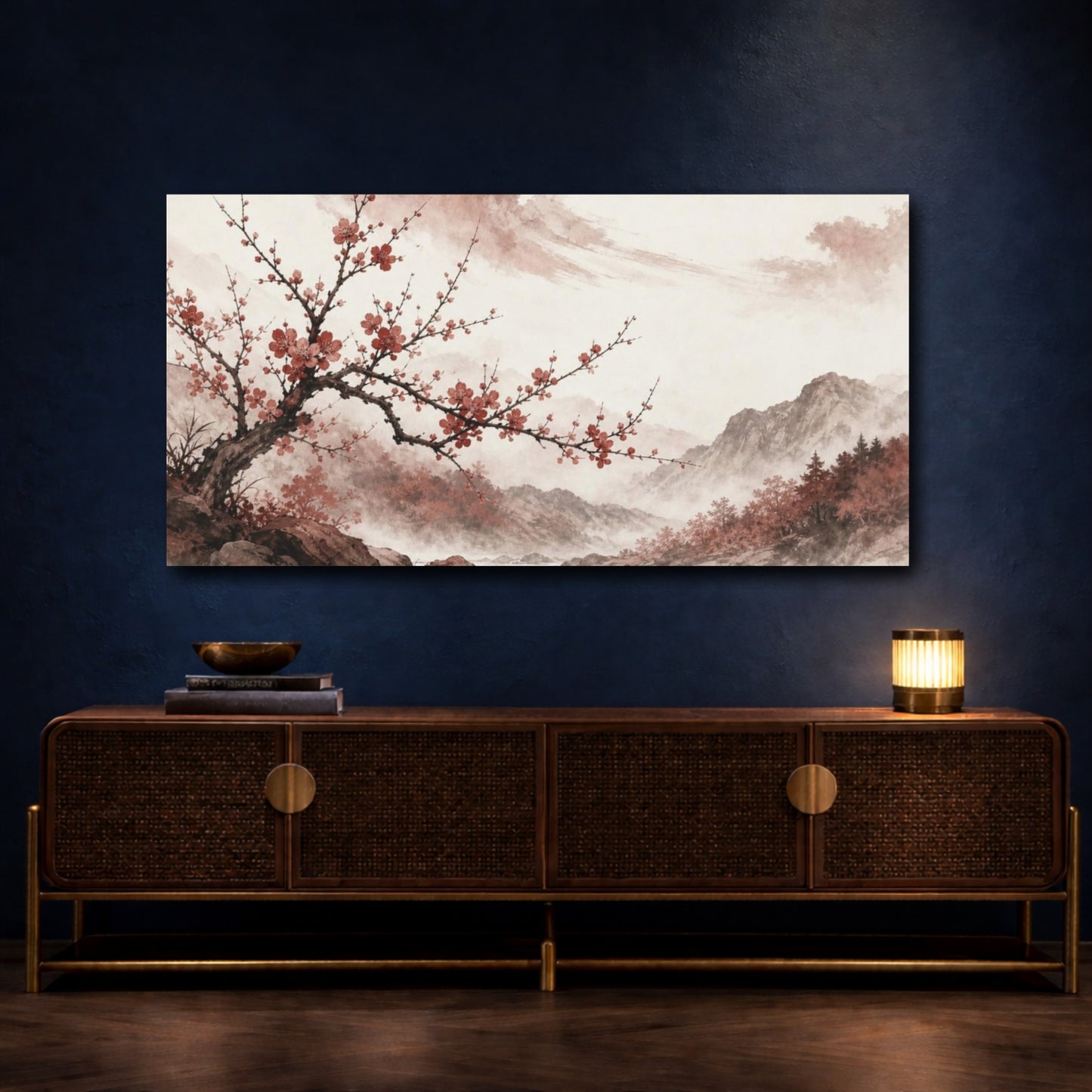 Mockup 4. Nature Cherry branch cherry blossoms shown as canvas print