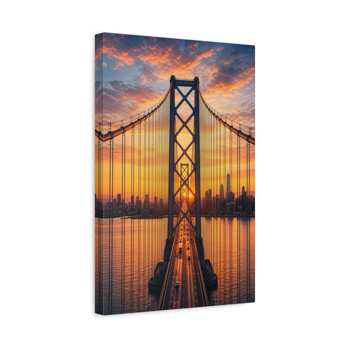 Nature City Bridge Vibrant Orange Canvas Wall Art Print – Modern Living Room, Above Sofa - YesArtYes
