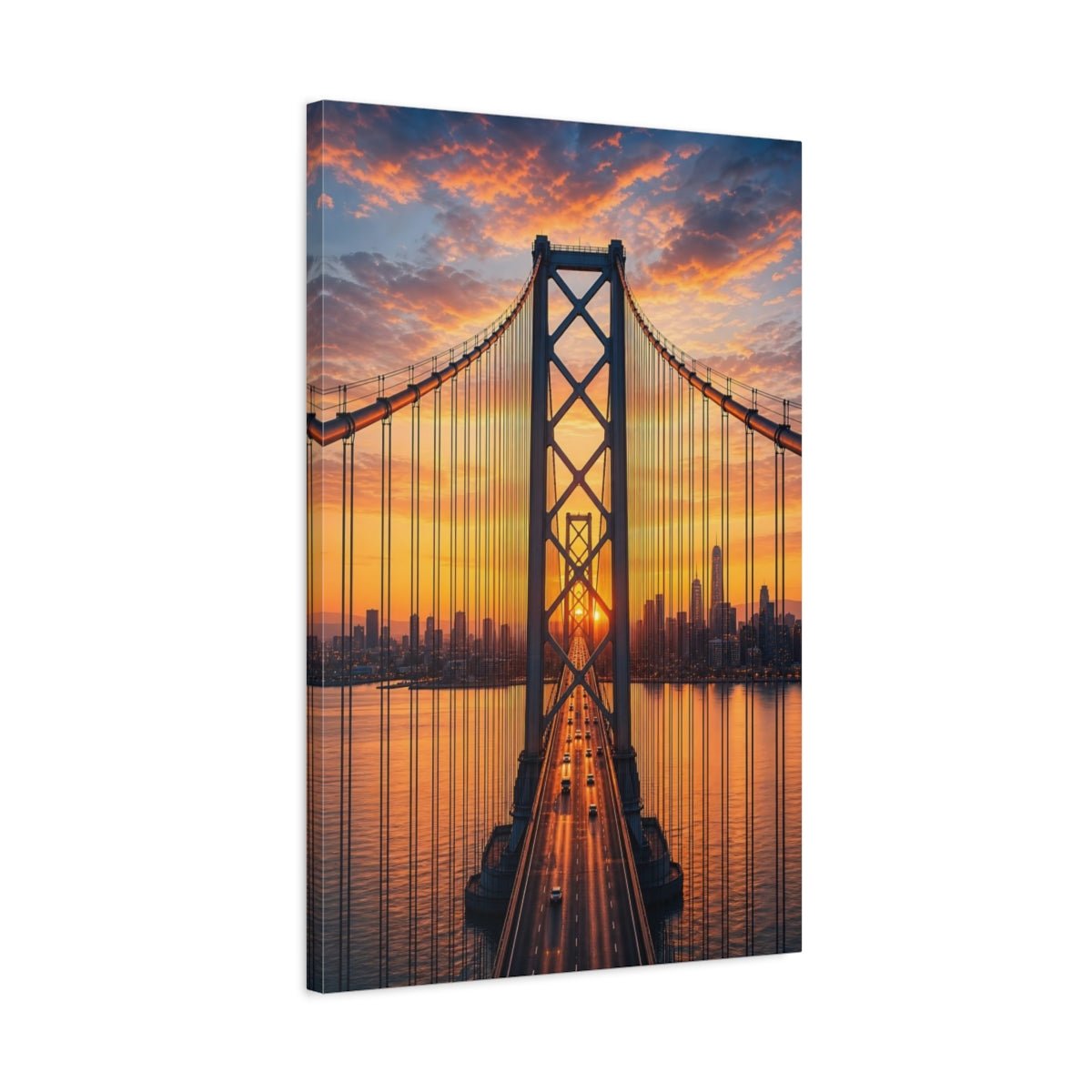 Nature City Bridge Vibrant Orange Canvas Wall Art Print – Modern Living Room, Above Sofa - YesArtYes