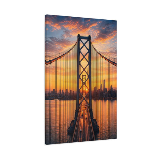 Nature City Bridge Vibrant Orange Canvas Wall Art Print – Modern Living Room, Above Sofa - YesArtYes