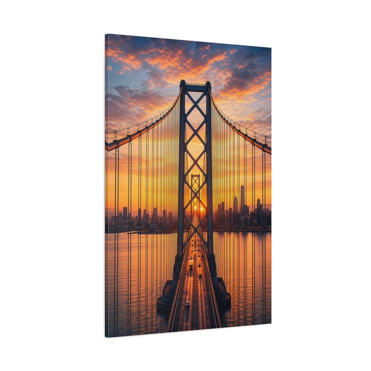 Nature City Bridge Vibrant Orange Canvas Wall Art Print – Modern Living Room, Above Sofa - YesArtYes