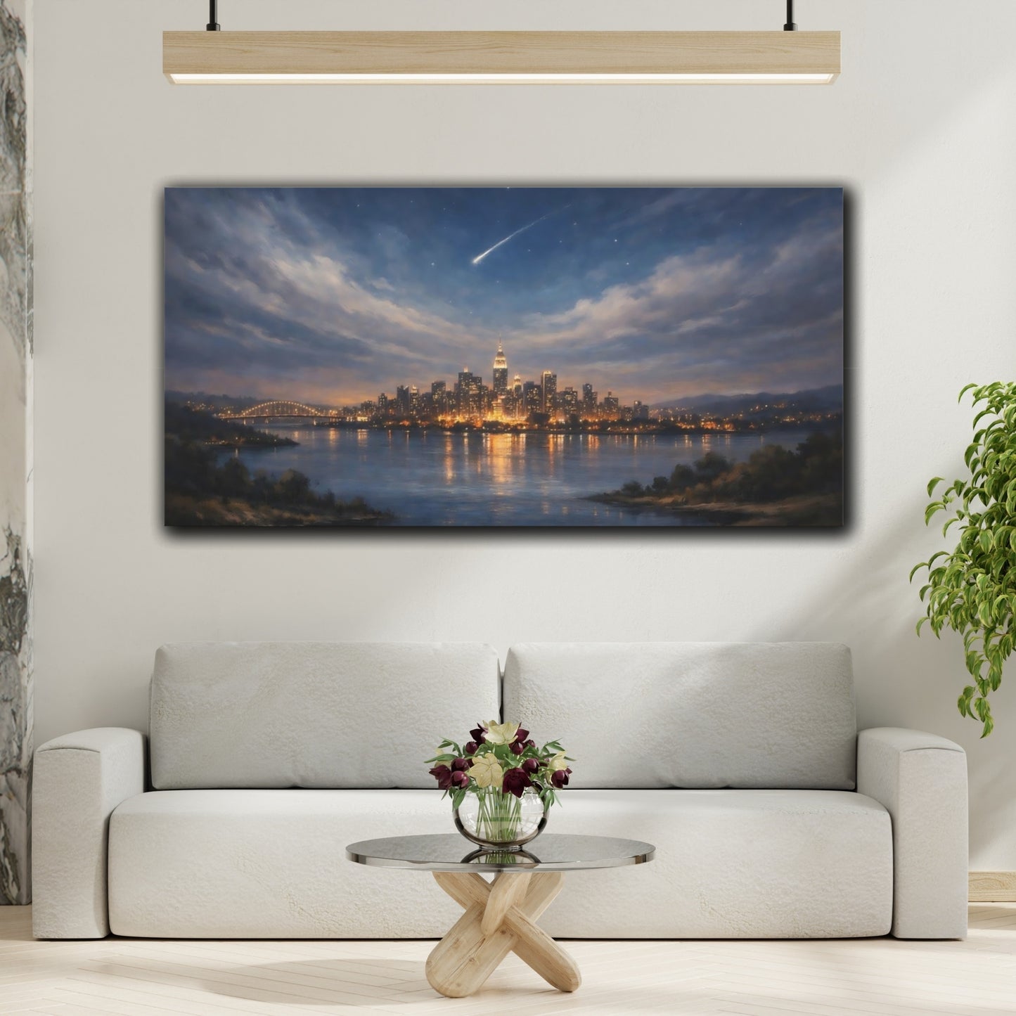 Mockup 3. Nature City Skyline Night Cityscape shown as stretched canvas wall art