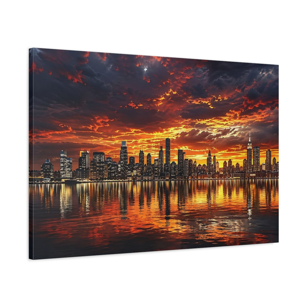 Main Mockup. Nature City Skyline Orange And Black shown as stretched canvas wall art