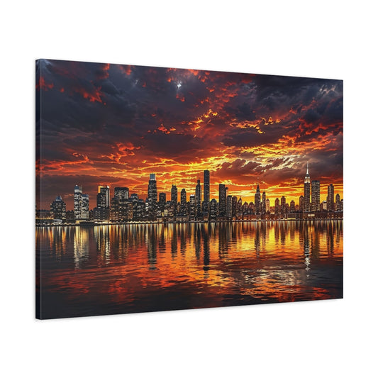 Main Mockup. Nature City Skyline Orange And Black shown as stretched canvas wall art