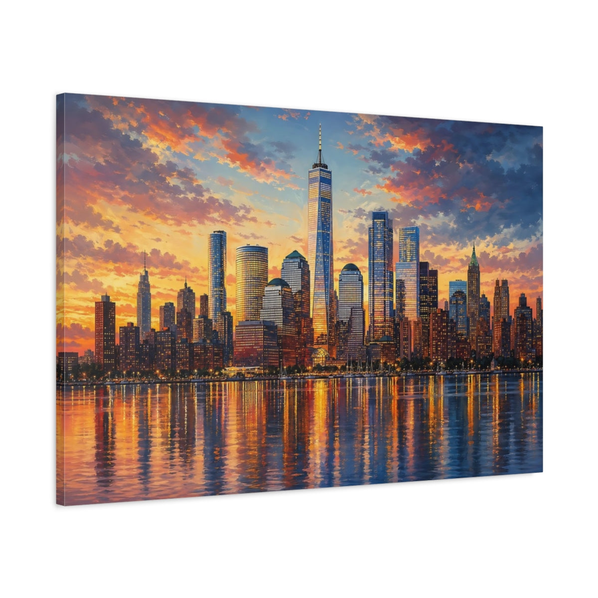 Main Mockup. Nature City Skyline Sunset Cityscape shown as stretched canvas wall art