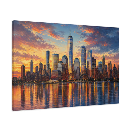 Main Mockup. Nature City Skyline Sunset Cityscape shown as stretched canvas wall art