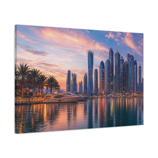Main Mockup. Nature City Skyline Sunset Cityscape shown as stretched canvas wall art