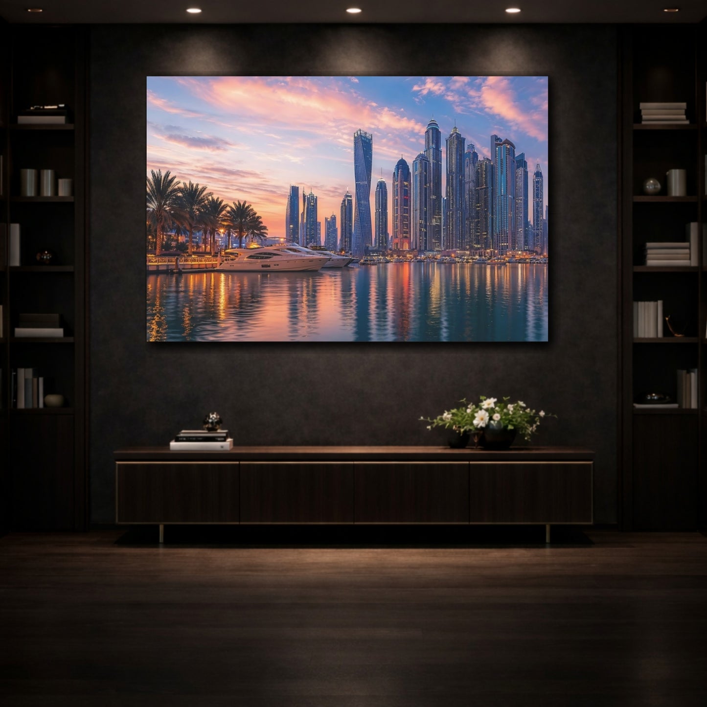 Mockup 3. Nature City Skyline Sunset Cityscape shown as stretched canvas wall art