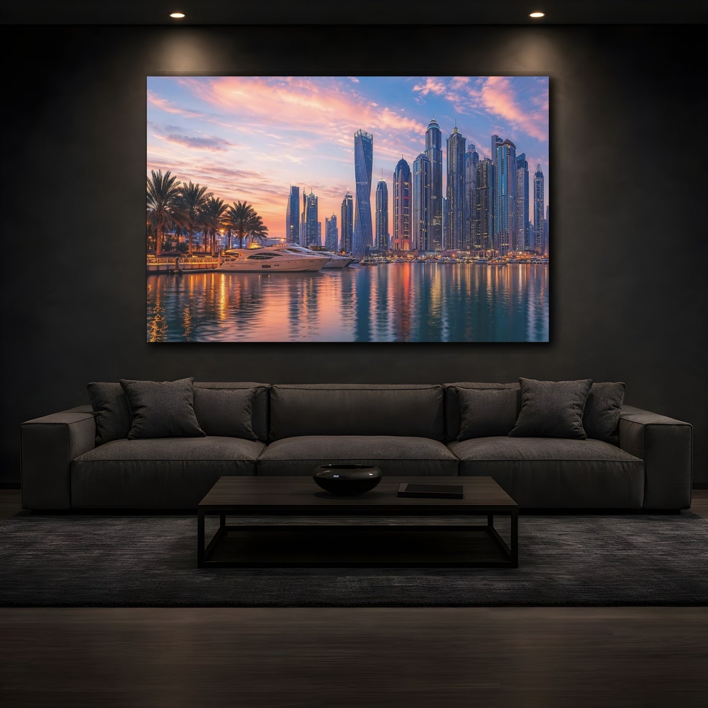 Mockup 4. Nature City Skyline Sunset Cityscape shown as stretched canvas wall art