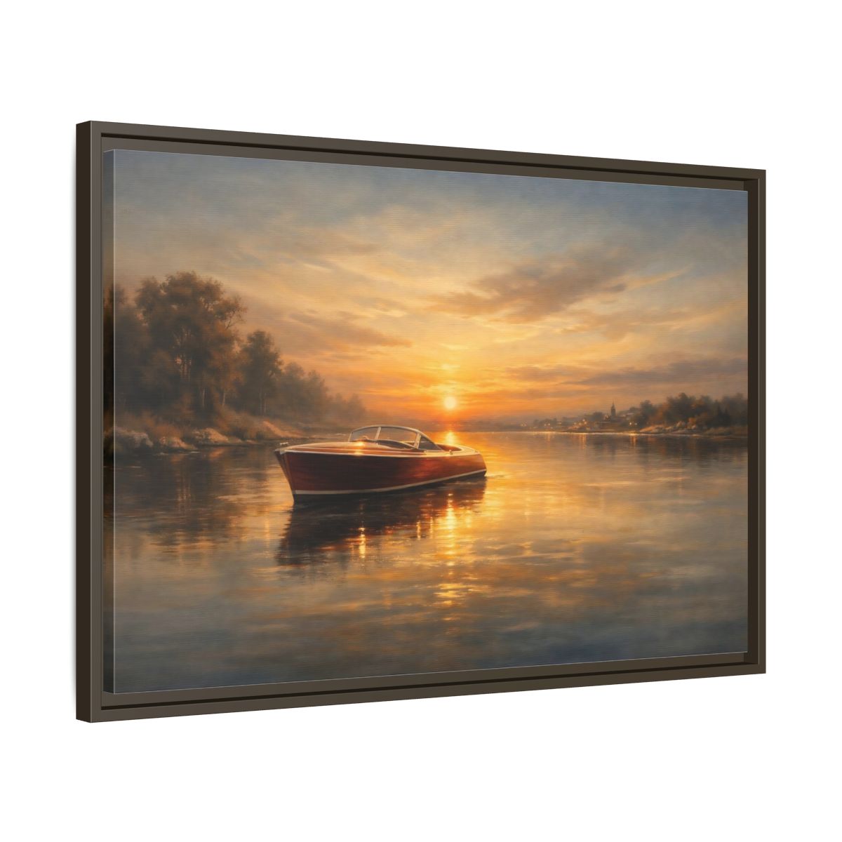 Side Mockup 11. Nature Classic Boat Golden Sunset shown as stretched canvas wall art