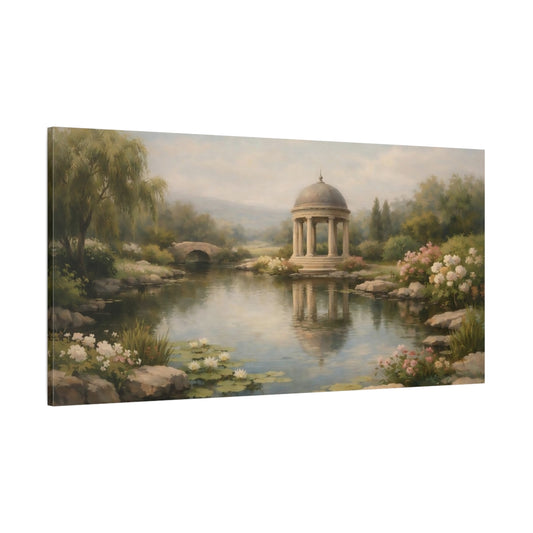 Main Mockup. Nature Classical Gazebo Muted Garden Landscape shown as stretched canvas wall art