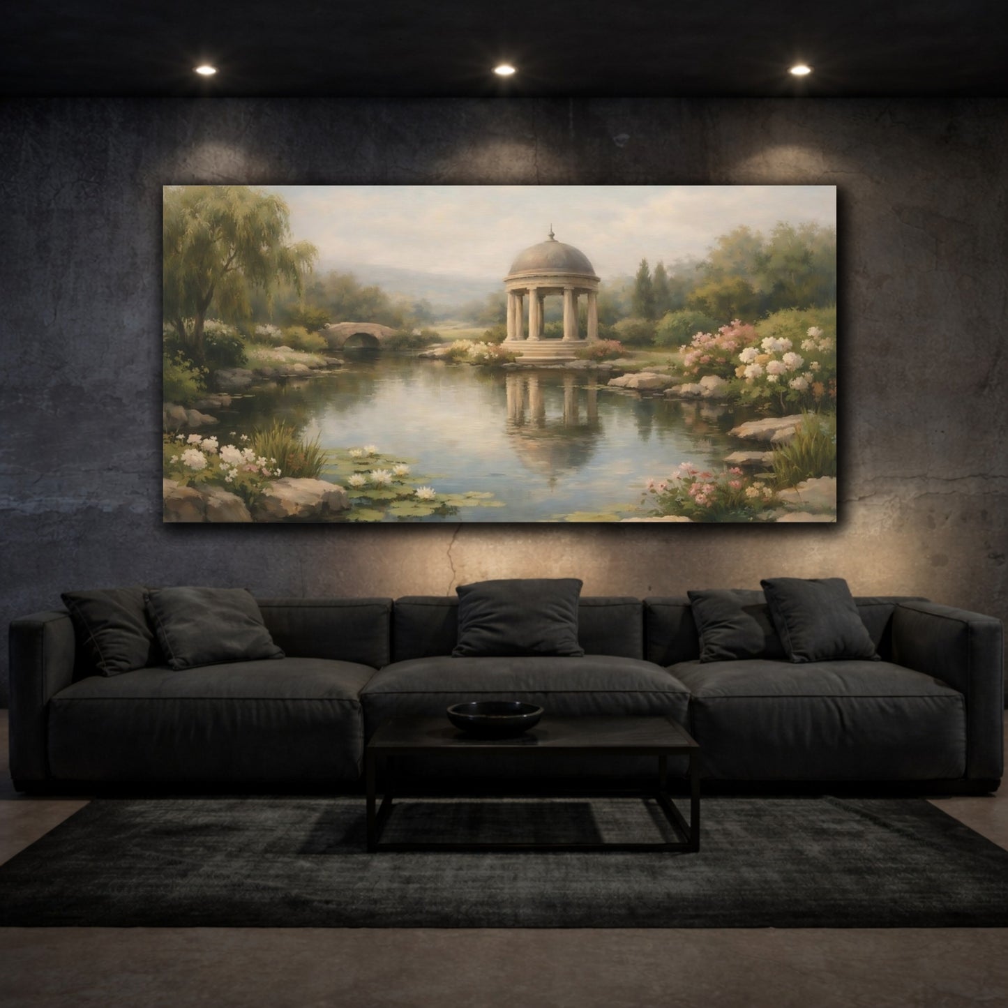 Mockup 2. Nature Classical Gazebo Muted Garden Landscape shown as stretched canvas wall art