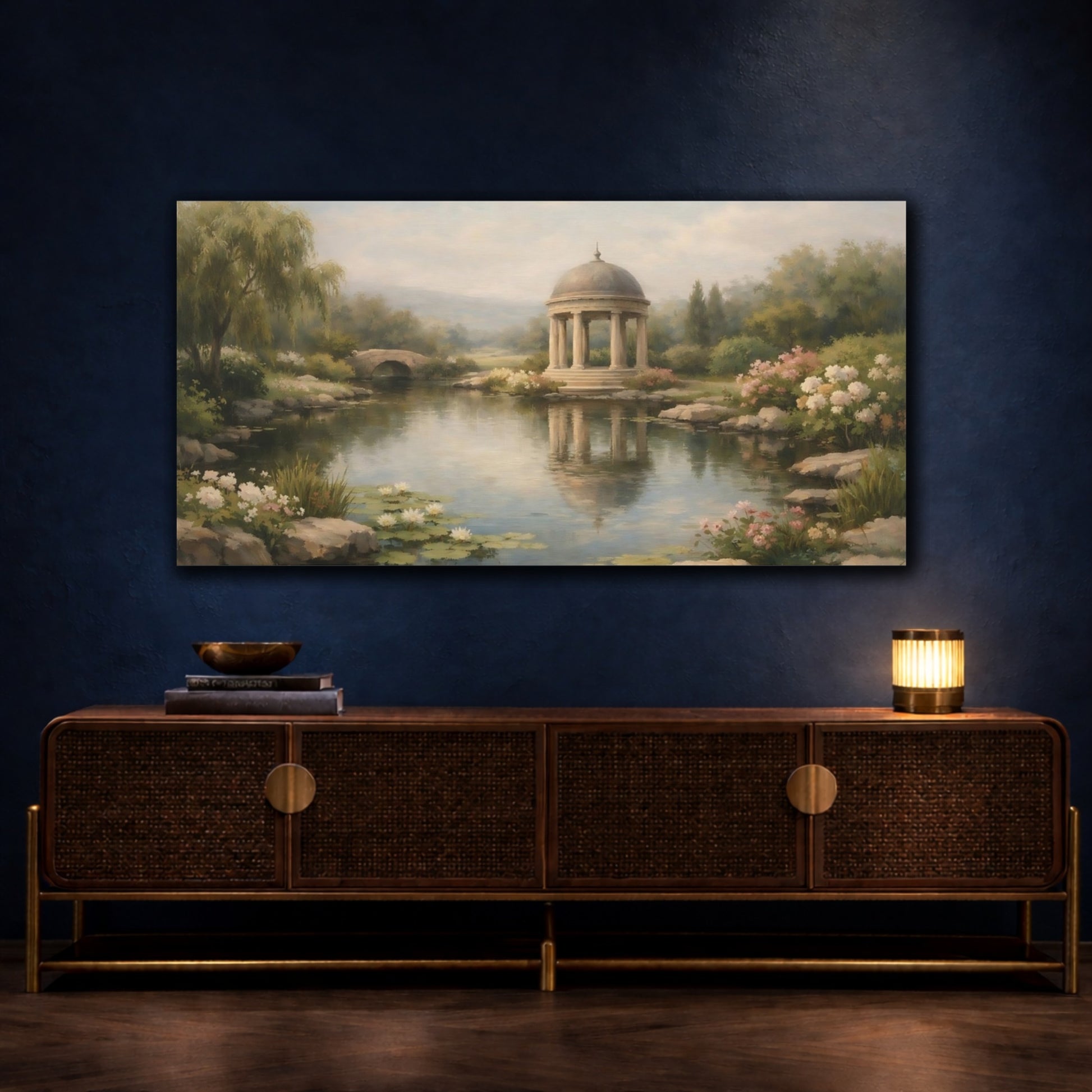 Mockup 4. Nature Classical Gazebo Muted Garden Landscape shown as stretched canvas wall art