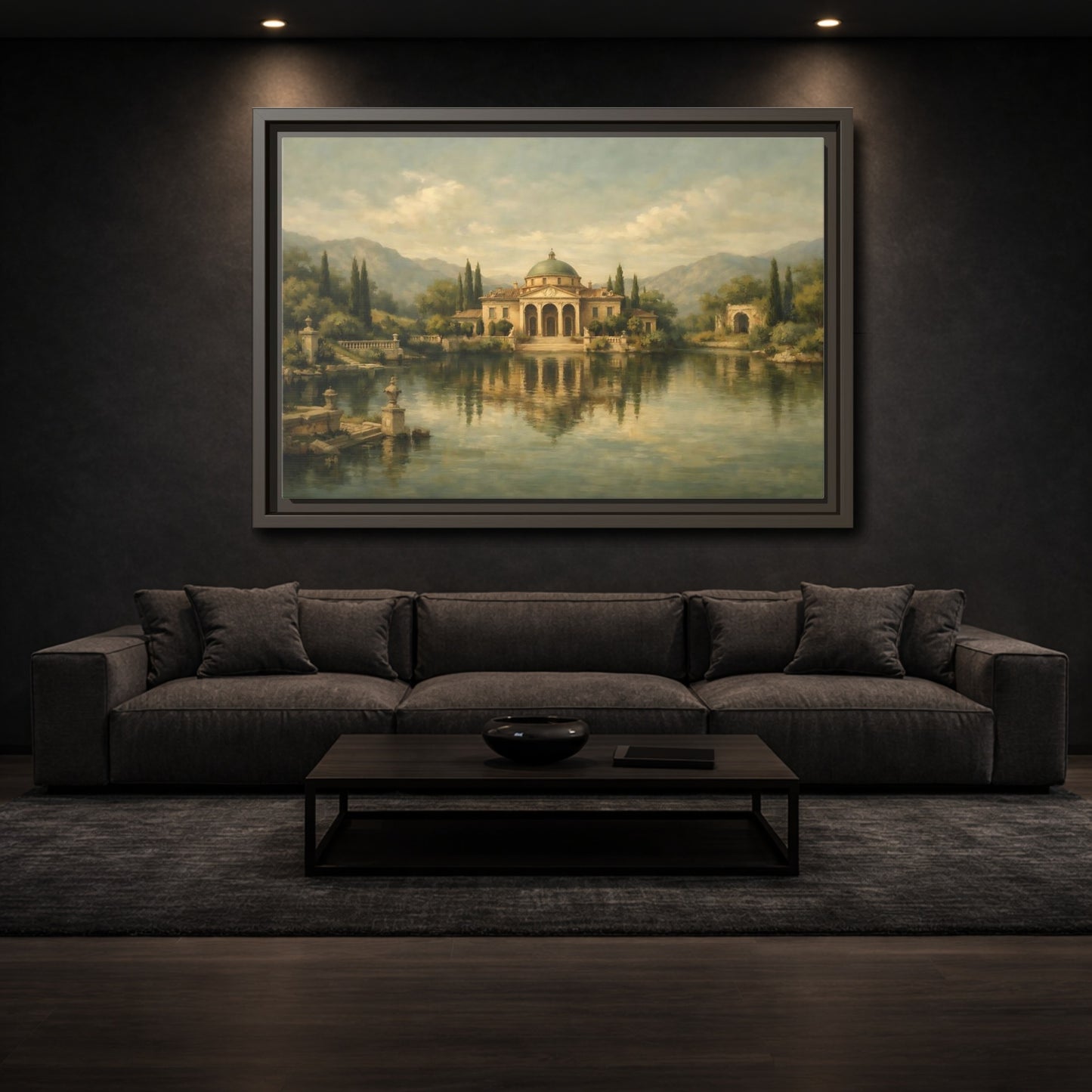 Mockup 2. Nature Classical Villa Classical Lake View shown as stretched canvas wall art