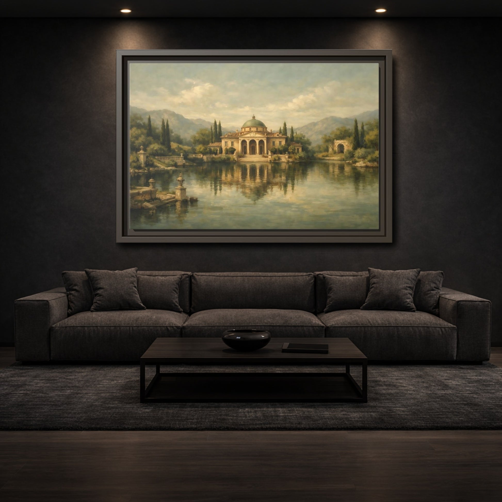 Mockup 2. Nature Classical Villa Classical Lake View shown as stretched canvas wall art